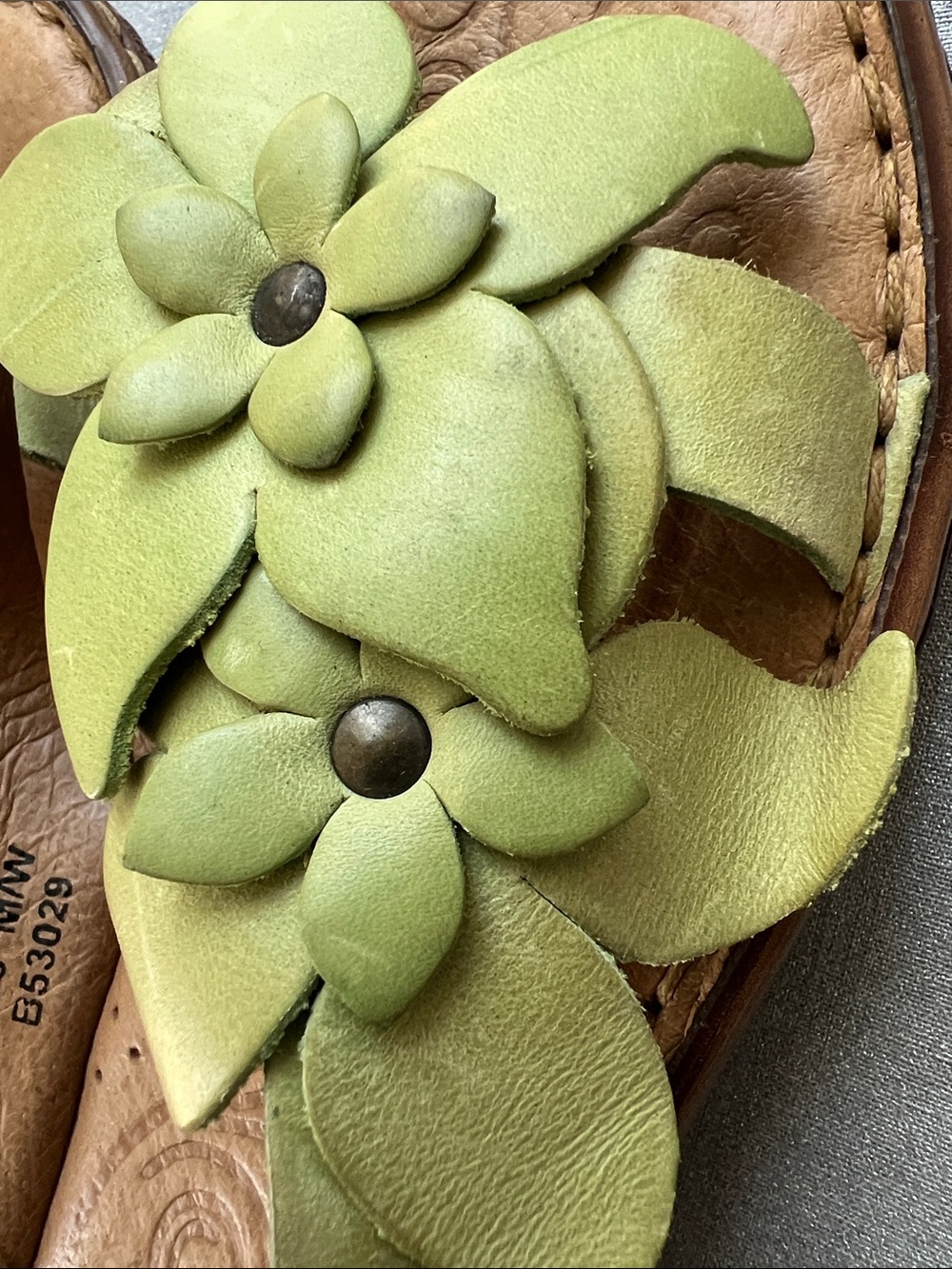 Born | Lime Green Floral Leather Slide Sandals - Picture 10 of 16